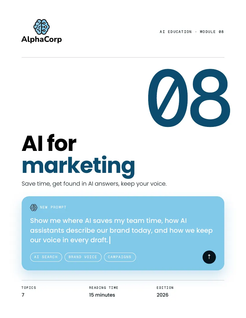 Cover of Module 08, AI for marketing