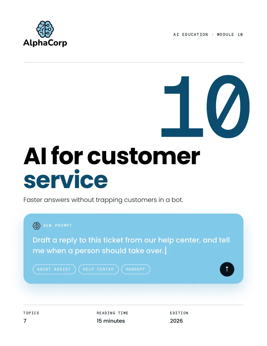 Cover of Module 10, AI for customer service