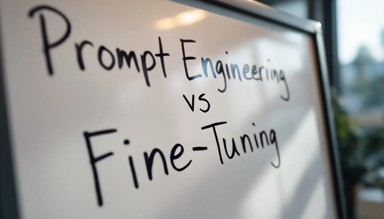 a sign in the office "Prompt Engineering vs Fine-Tuning"