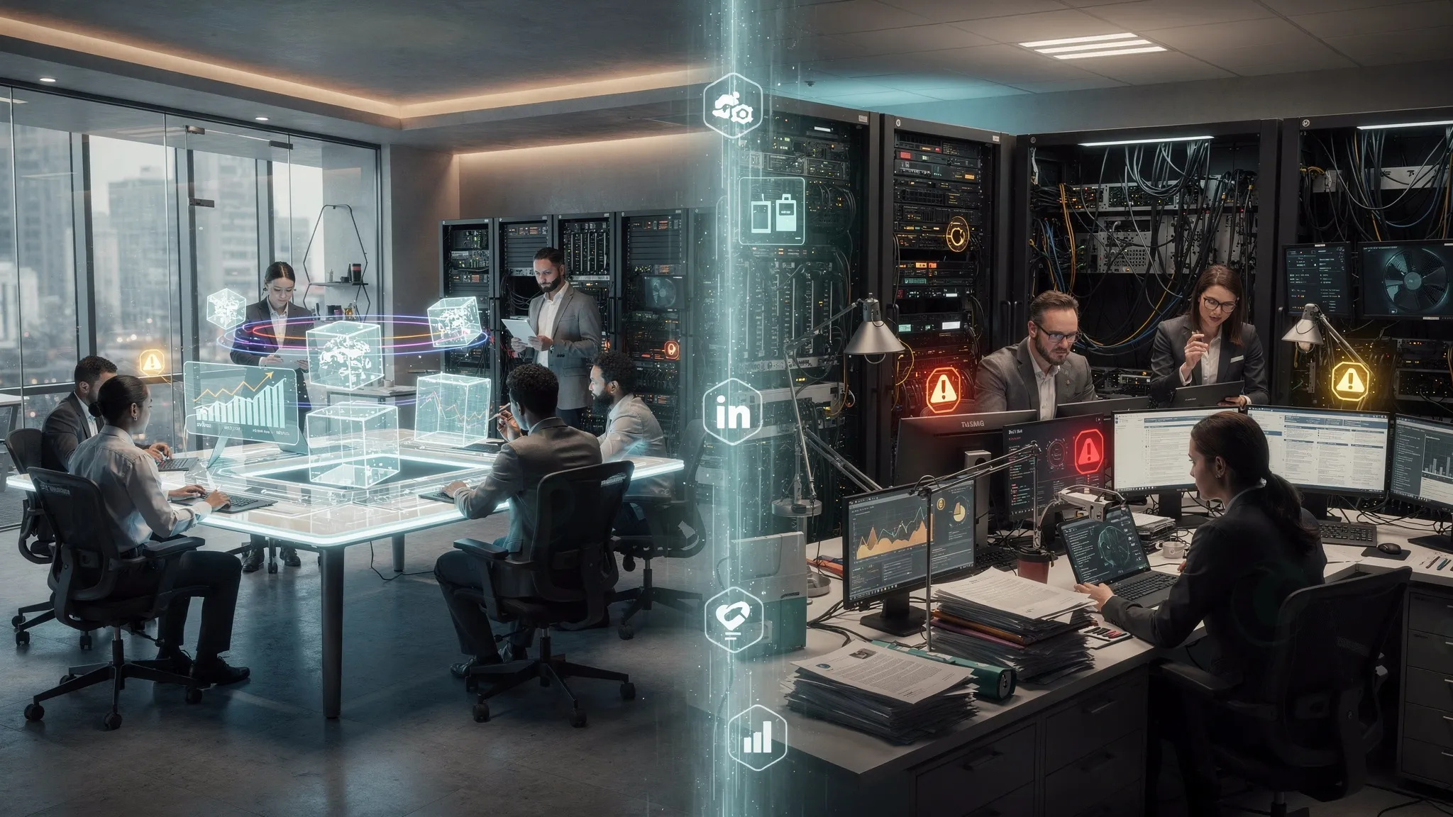 An illustration for a comparison between an ai development company outsource vs in house team